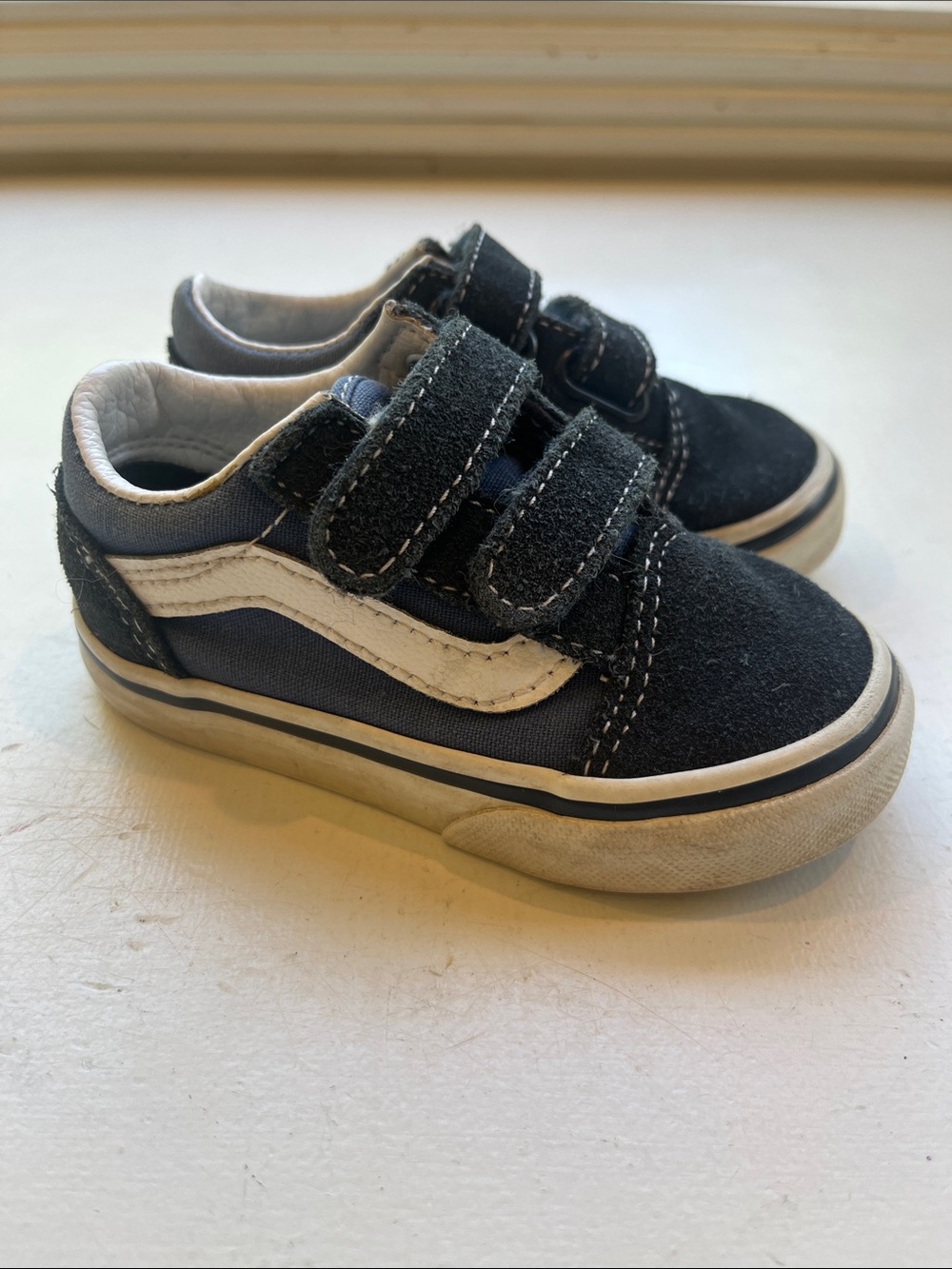 Vans Kids Navy and White Velcro Low-Top Sneakers